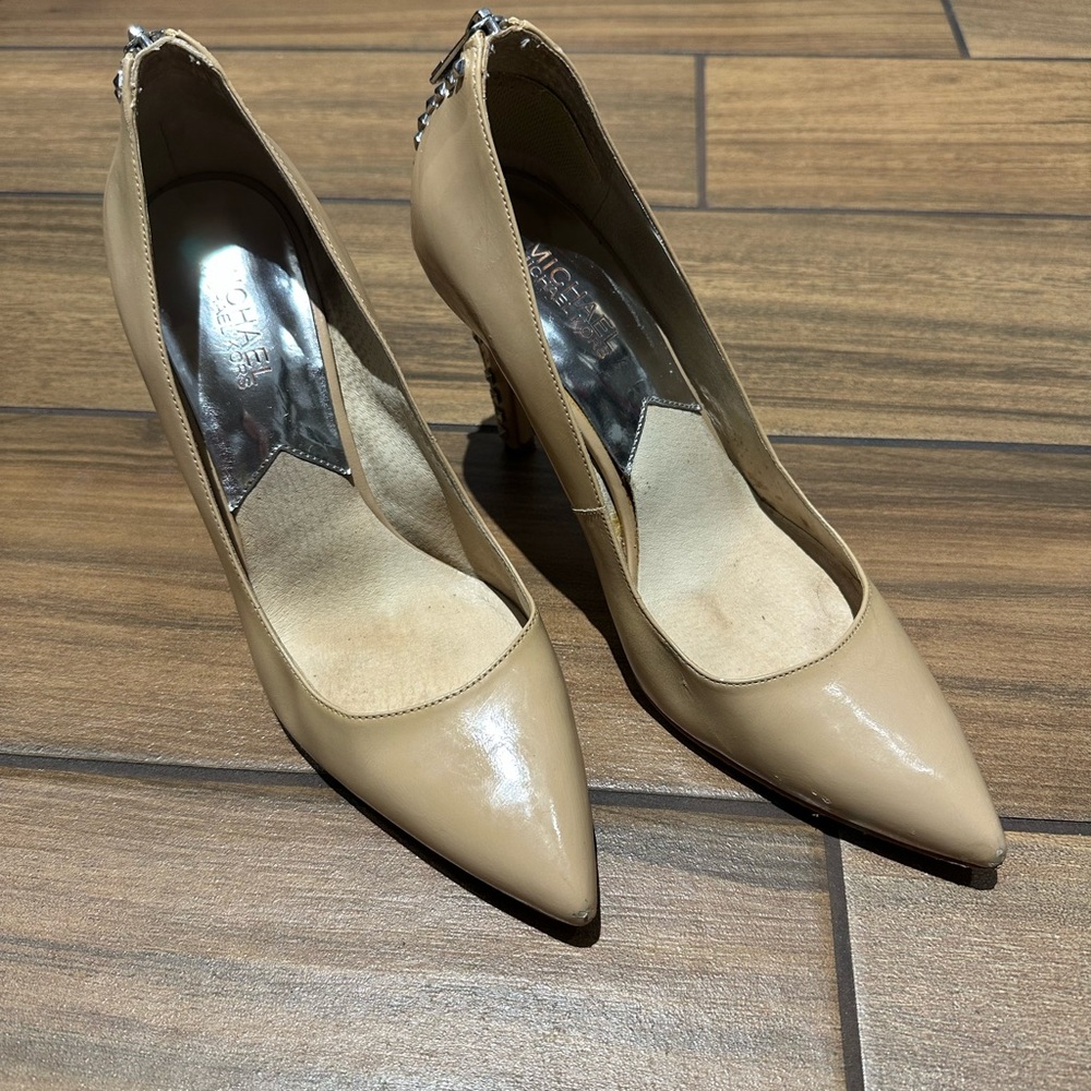 Michael Kors Nude Studded Zip Heels Pumps | Size 8.5